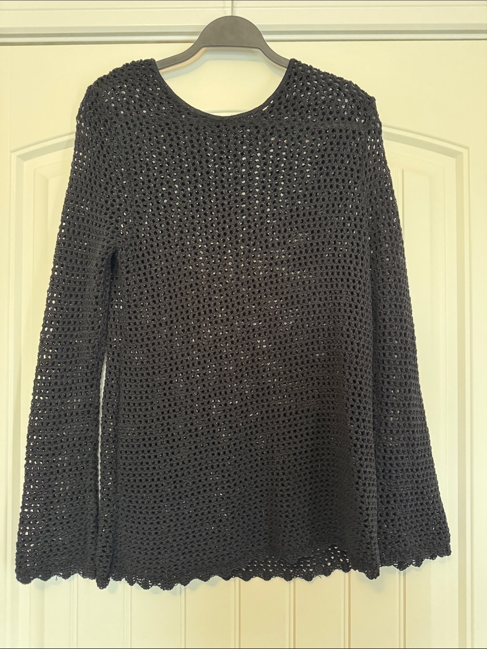 Black Crochet Long-Sleeve Women's Top Size L
